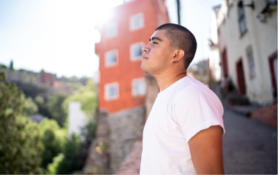 young man on the street who has hope thanks to the 988 lifeline.